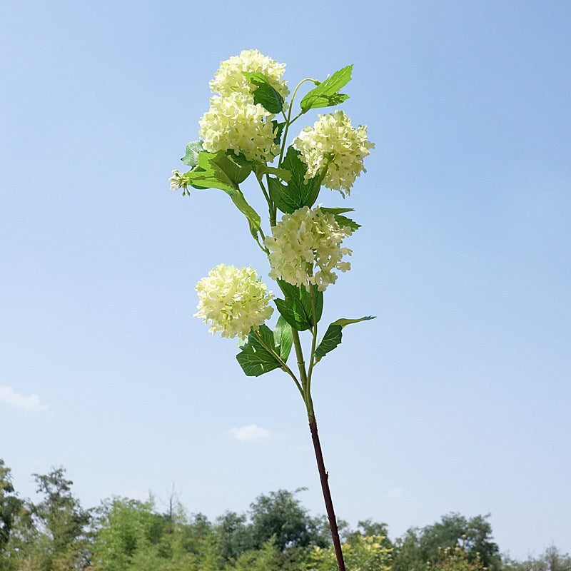 Lifelike Snowball Flower Bouquet - 5-Head Hydrangea Faux Flowers for Home Decor, Dining Room, Wedding Celebrations, and Photography Props