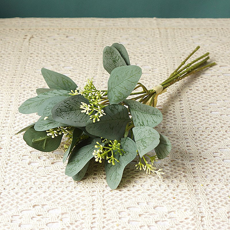 Eucalyptus Leaves Bouquet - 6 Stems of Silk Foliage for Home Décor, Wedding Photography, and Floral Arrangements - Milano Style B20436