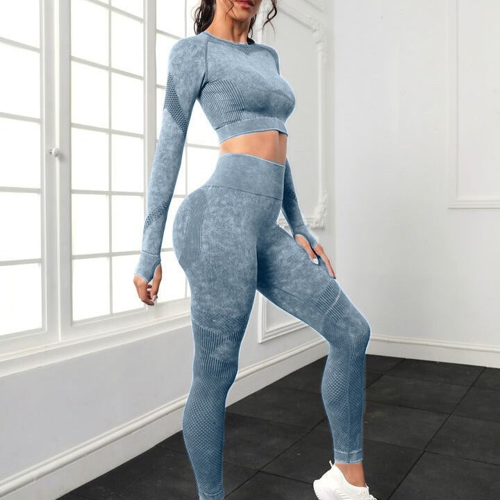 Women's Quick Dry Seamless Yoga Set Water Wash Peach Butt Gym Leggings and Sports Top for Comfort and Style