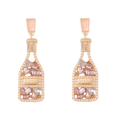Elegant Resort-Inspired Versatile Earrings with Rhinestone-Embellished Pearl-Inspired Perfume Bottle Design
