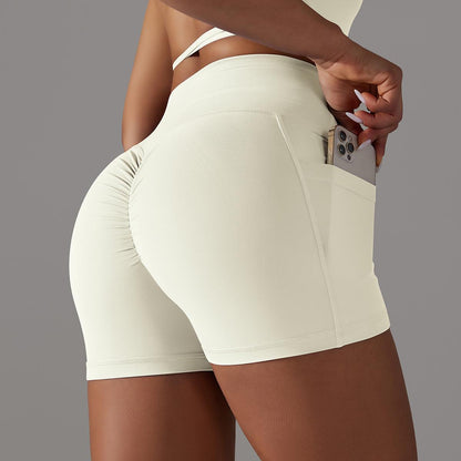 Trending High Waisted Cross Cut Yoga Shorts with Pockets Soft Skin Friendly Fabric for Comfort and Breathability for Enhancing Your Curves