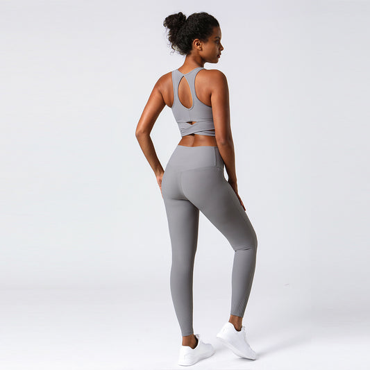 High Waisted Ribbed Yoga Set for Women Butt Lifting Fitness Outfit with stretchy breathable fabric for comfort and style