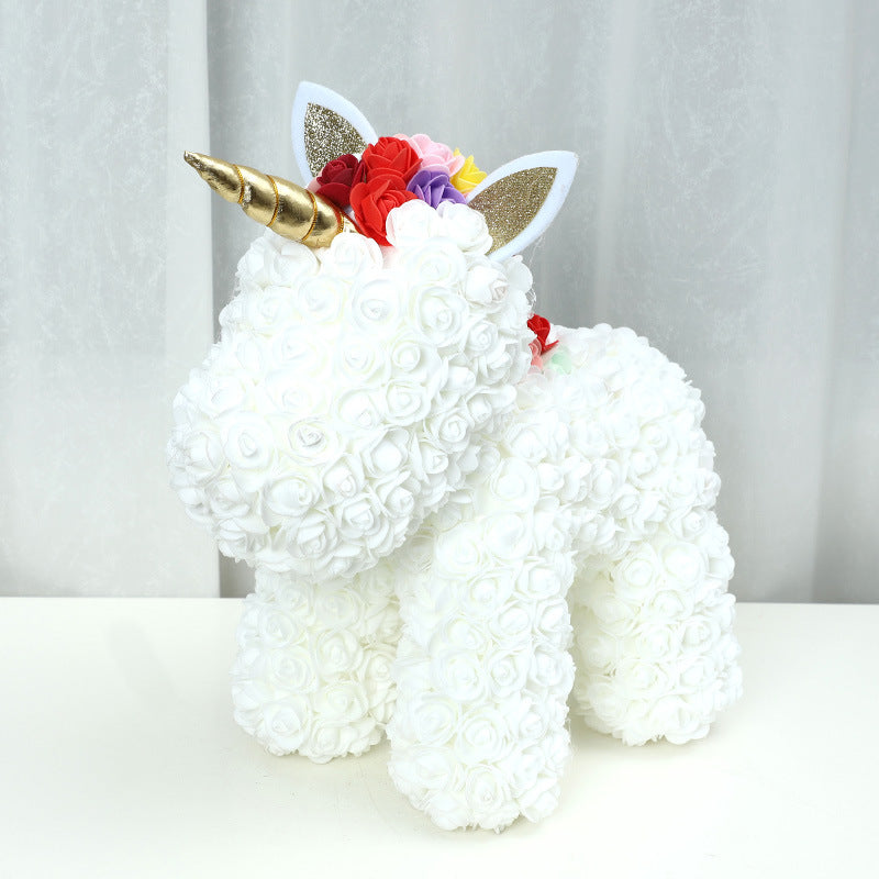 Beautifully Crafted Faux Flower Unicorn Bear: A Stunning Gift of PE Foam Rose Teddy Bear for Girlfriends - Perfect for Birthdays, Valentine's Day, and Eternal Love