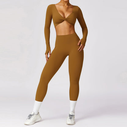 Soft Brushed Long Sleeve Yoga Set Quick Dry and Comfortable Activewear for Running and Fitness Model 8552