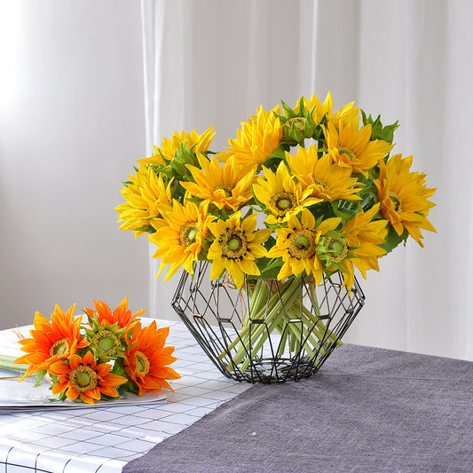 High-Quality Faux Sunflower Bouquet - Lifelike Silk and PU Fabric Decoration for Home and Hotel Floral Arrangements