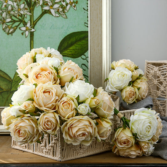 Elegant Faux Flower Bouquet for Living Room and Bedroom Decor -  Nordic Vintage Romantic Ruffled Rose Arrangement