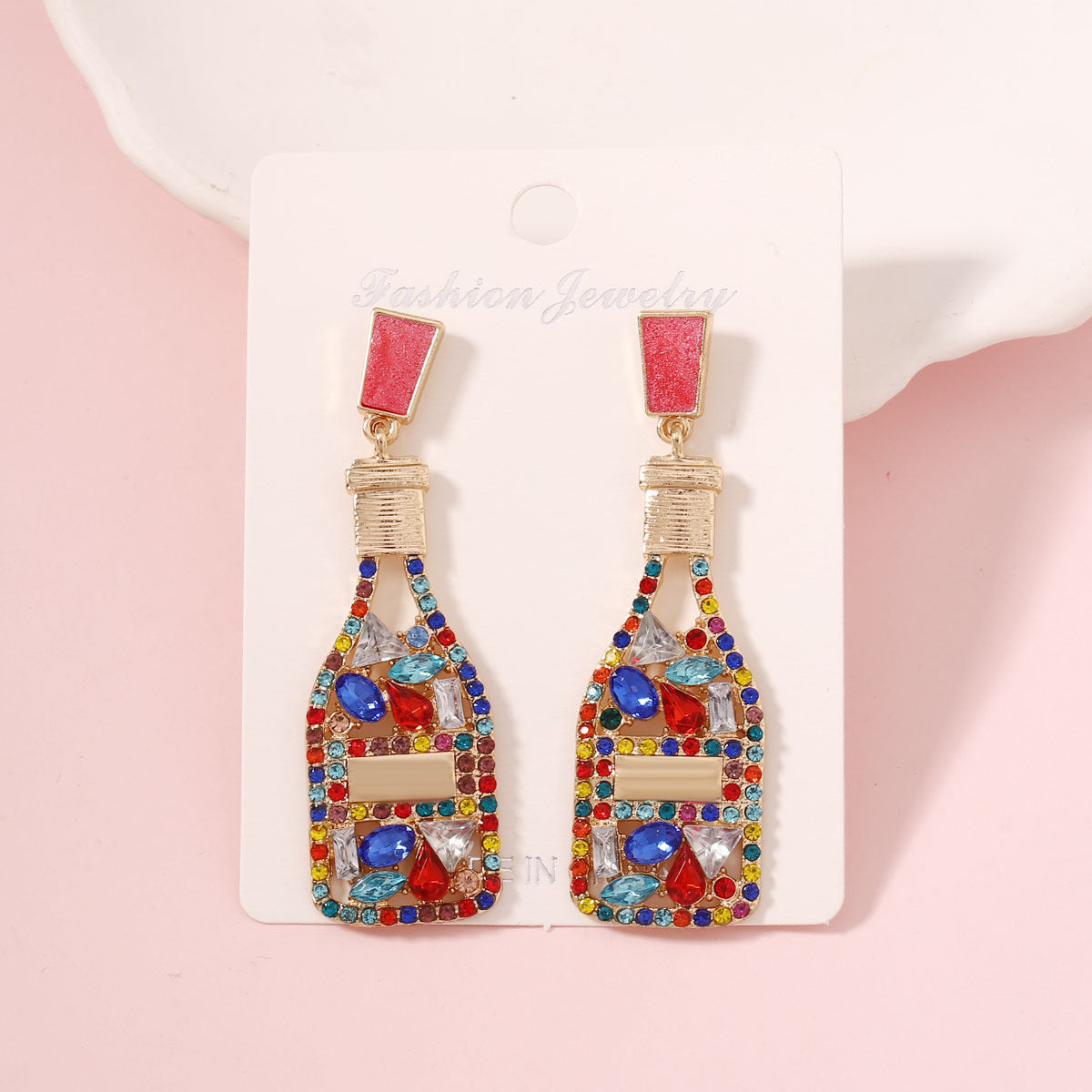 Elegant Resort-Inspired Versatile Earrings with Rhinestone-Embellished Pearl-Inspired Perfume Bottle Design