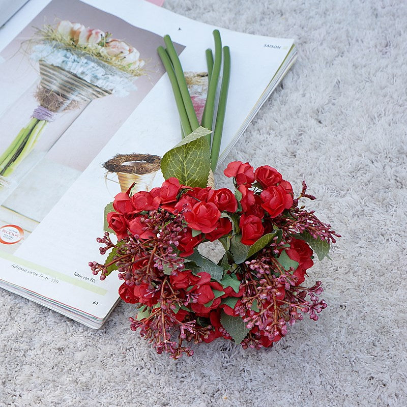 Elegant Faux Rose and Wheat Mini Paper Bouquet - Perfect for Weddings, Photography, and Home Decoration