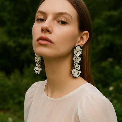 Chic Bohemian Elegance: Two-Toned Metal Floral Pendant Earrings for Everyday Luxury - Versatile and Stylish Jewelry for Women