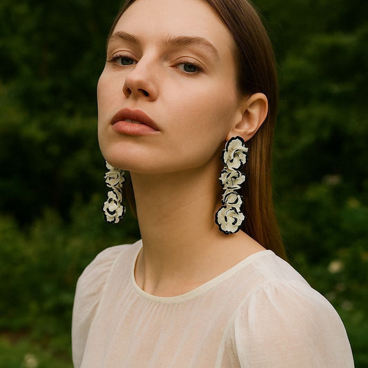 Chic Bohemian Elegance: Two-Toned Metal Floral Pendant Earrings for Everyday Luxury - Versatile and Stylish Jewelry for Women