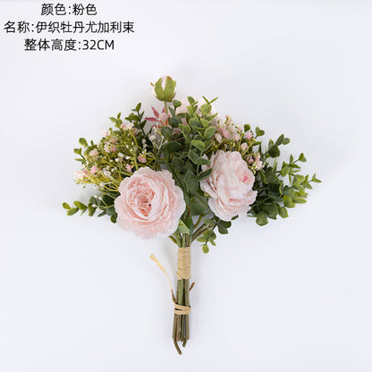 Elegant Imitation Peony and Eucalyptus Bouquet for Home Décor - Perfect for Weddings and Bouquets | CF01010