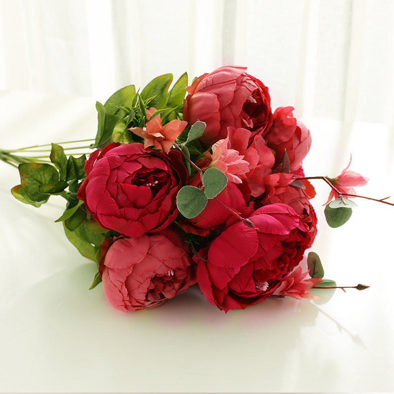 Realistic European Style 13-Head Foamed Peony Bridal Bouquet - Perfect for Weddings, Home Decor, and Floral Arrangements