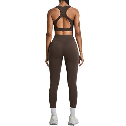 Seamless Hollow Back Yoga Set for Women V Curve Peach Lifting Sports Leggings Fitted Workout Pants