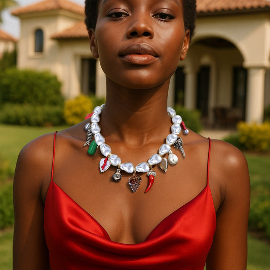 Elegant Baroque-Inspired Faux Pearl Heart Alloy with Ceramic Fish and Seashell Pendants – Stunning Women’s Necklace Collection
