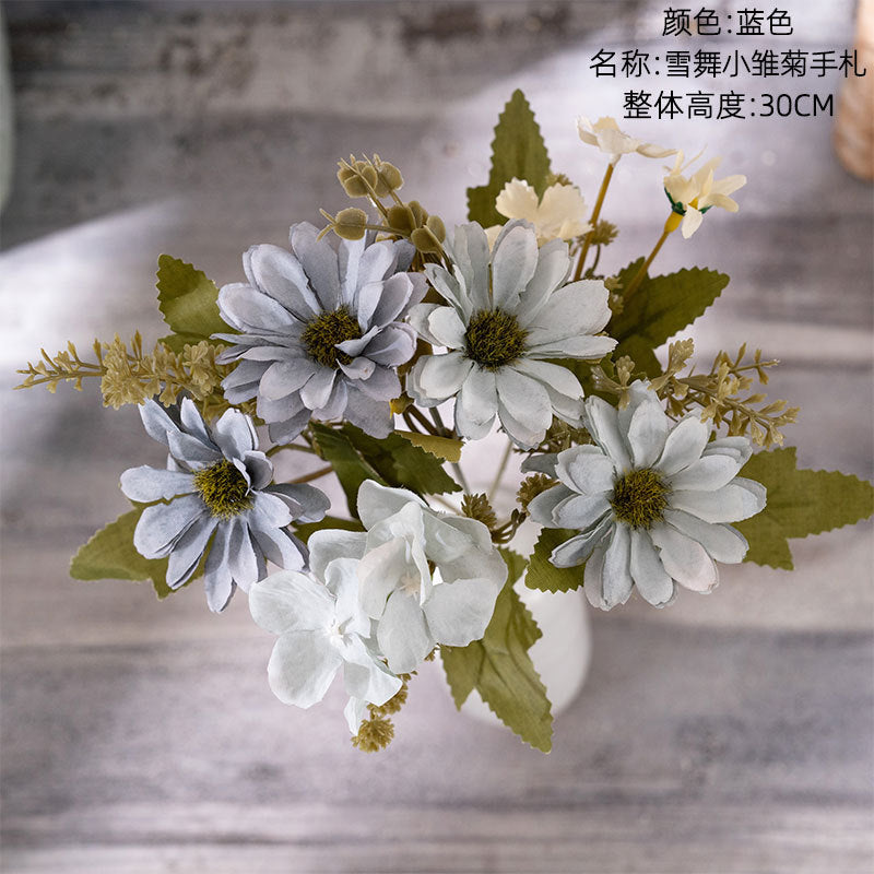 Elegant Faux Flower Bouquet - Snow Dance Mini Daisy & Rose Handheld Floral Arrangement for Home Décor | Perfect for Weddings and Events - Model MW55508