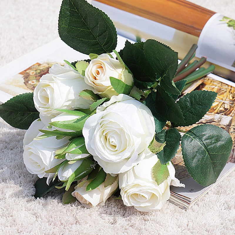 Realistic Artificial Silk Rose Bouquet by Lisa - Perfect for Home Décor, Photography, Weddings, and Bride’s Handheld Flower Arrangements