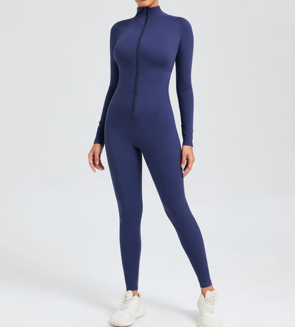 High Intensity Fitness Full Body Bodysuit with Tummy Control Design Zipper Closure and Long Sleeves for Yoga and Workout Sessions Model 10041