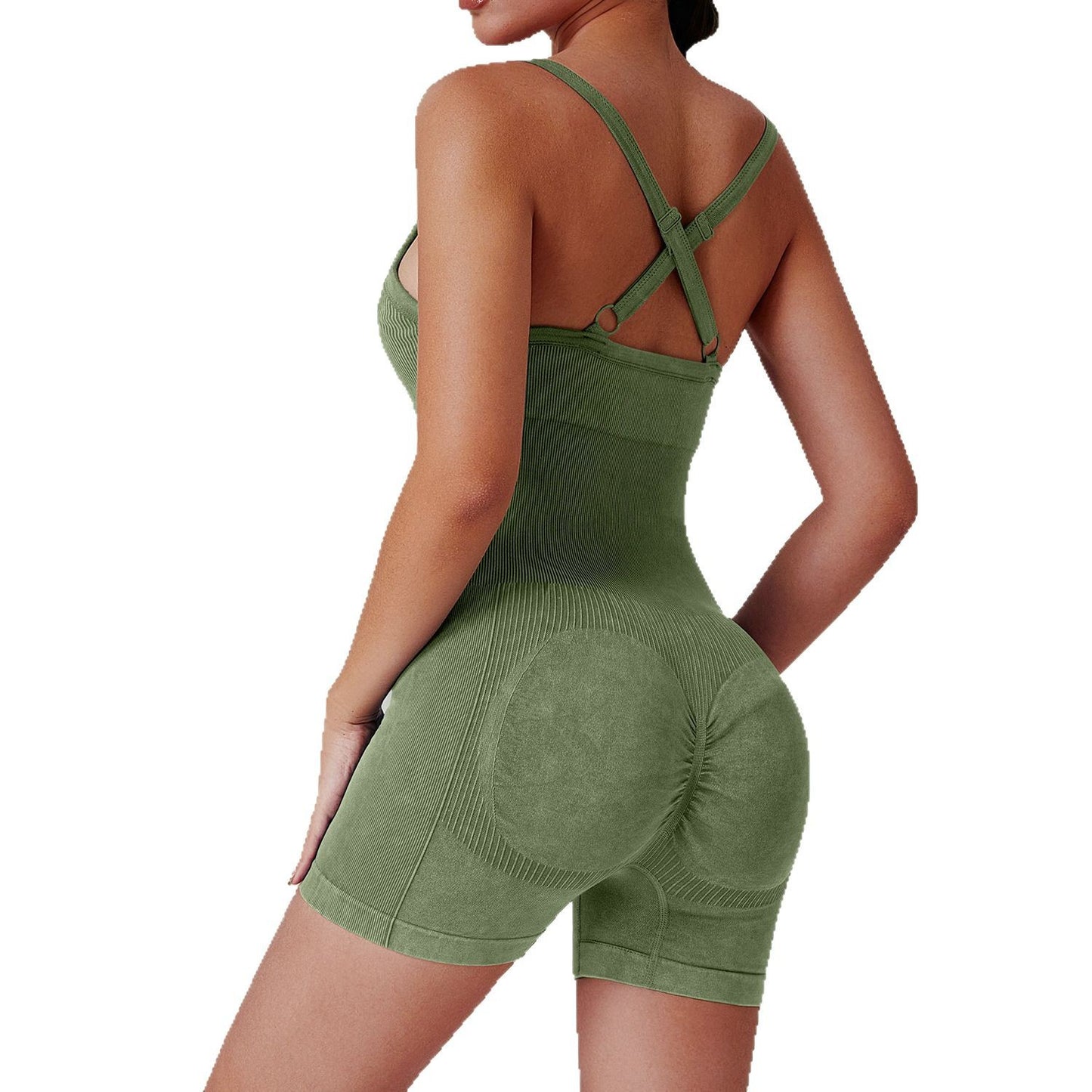 High Intensity Water Wash Yoga Bodysuit Strappy Fitness Jumpsuit for Enhanced Comfort and Peachy Bottom Lift