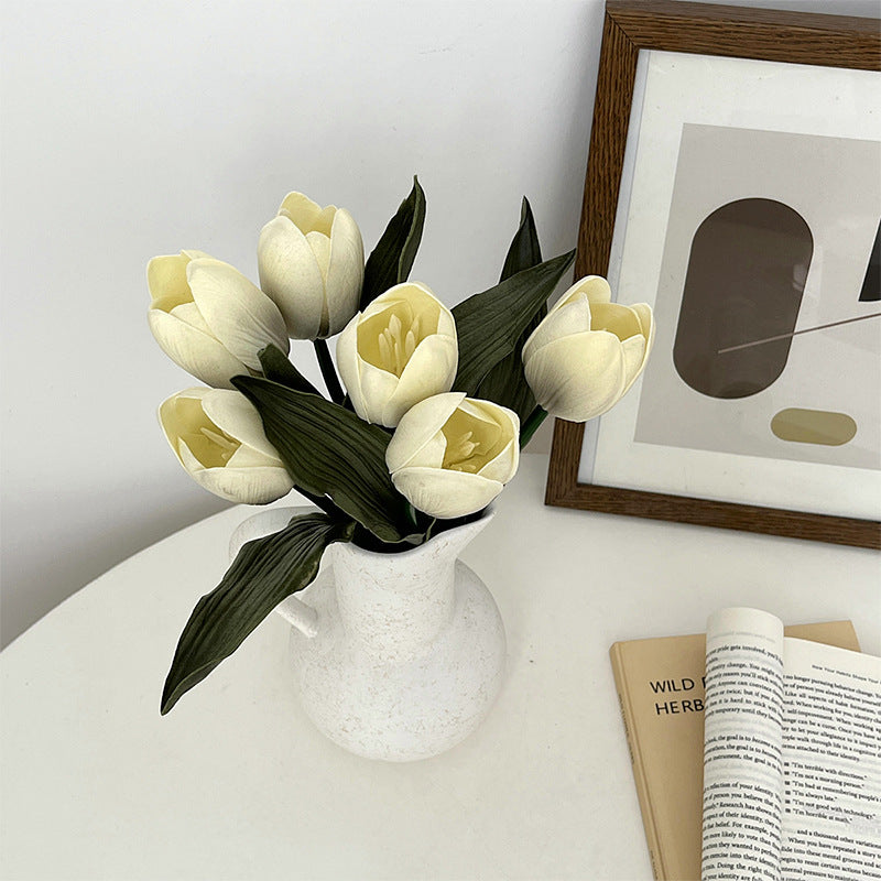 Luxurious Faux Tulip Bouquet with  PU Finish - Perfect for Home Décor, Living Room Arrangements, and Elegant Wedding Floral Handheld Displays