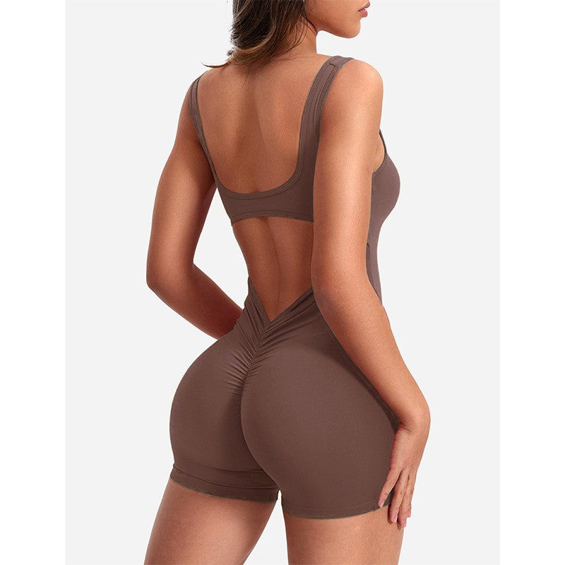 Summer Women's Yoga Bodysuit High Waisted Butt Lifting Fitness Outfit with Open Back for Dance Running and Gym Workouts