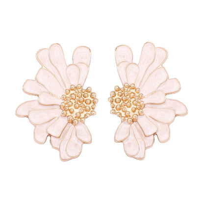 Alloy Enamel Floral Earrings - Stylish and Simple Flower Studs for a Fresh Accessory Look