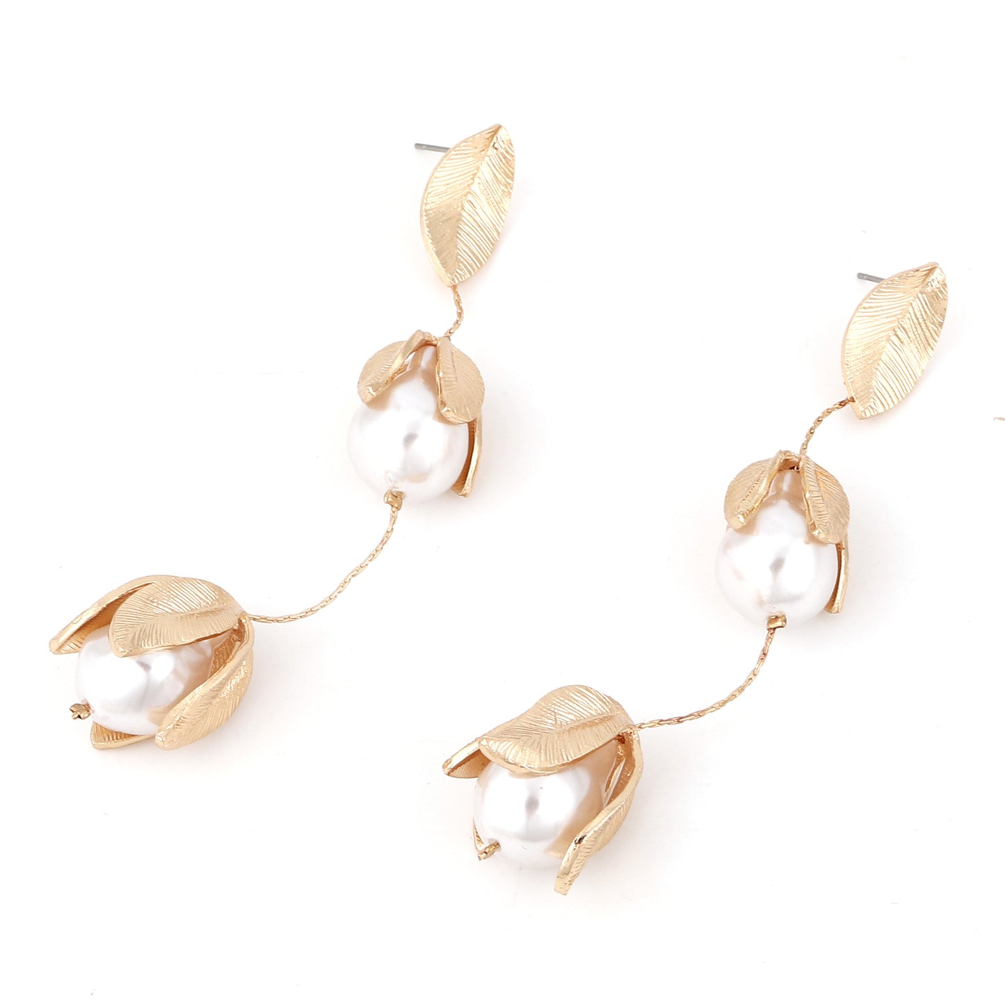 Stylish  Minimalist Floral Pearl-Accented Chain Earrings for Women – Versatile Design Perfect for Summer and Autumn Wear