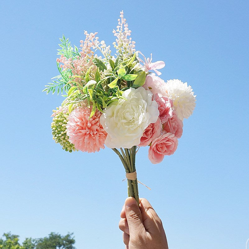 Stunning Artificial Hydrangea Bouquet - Elegant Faux Floral Arrangement for Home Decor, Weddings, and Special Occasions - Korean and Japanese-Inspired Design with Realistic Roses