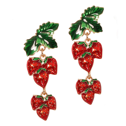 Charming  Fruit-Inspired Strawberry Alloy Drop Earrings for Women - Adorable, Unique Design with Fresh and Elegant Vibes Perfect for Any Occasion