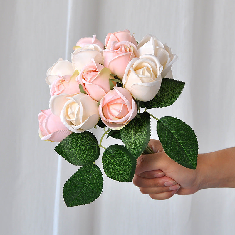 Stunning Hand-Tied Bouquet for Weddings: 12-Head Faux Rose Bridesmaid Floral Arrangement with Rolled Petals - Perfect for Wedding Events and Decorations