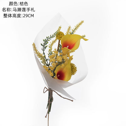 Elegant Home Décor: Lifelike Calla Lily Hand-Tied Wedding Bouquet - Stunning Wall Decoration and Faux Flower Arrangement (CF01099)