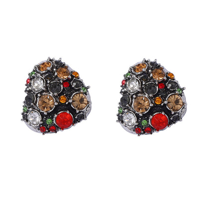 Stylish Geometric Color-Block Full Rhinestone Button Earrings - Elegant Lightweight Luxurious Statement Studs for Every Occasion