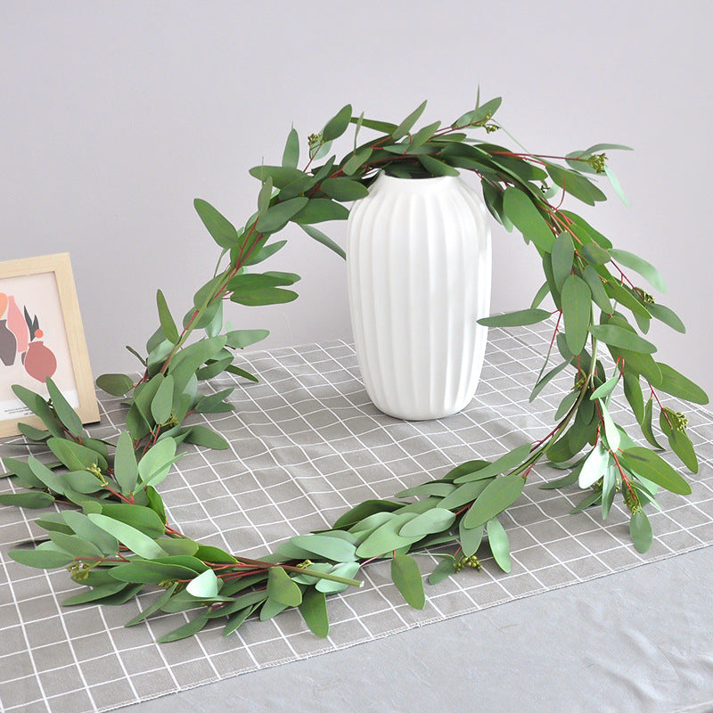 190cm Realistic Eucalyptus Vine with 3D Printed Double-Layer Leaves - Ideal Decorative Wall Hanging Plant for Home or Office