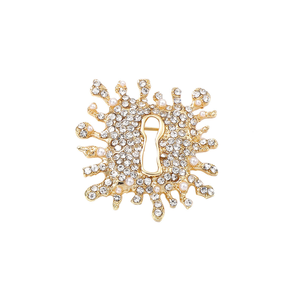 Elegant Vintage Alloy Full Diamond Lock Keyhole Brooch - Luxurious and Sophisticated Women’s Accessory for Timeless Style