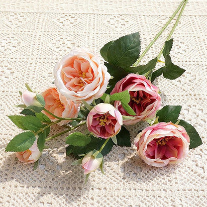 Elegant Artificial Blush Rose – Single Stem 4-Head Faux Flower for Home Décor, Photography, and Wedding Decorations