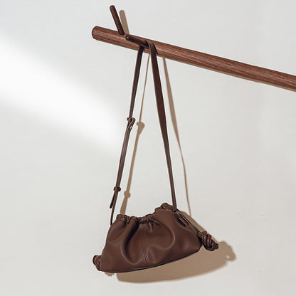Genuine Leather Women's Wrinkled Cloud Bag Chic Korean Inspired Fashion for Casual Wear Shoulder and Crossbody Options