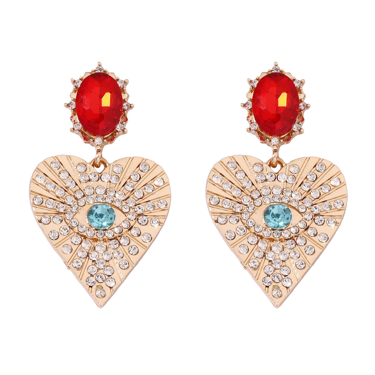 Stylish Heart-Shaped Eye Earrings with Sparkling Gemstones - Versatile, Chic, and Luxurious Casual Drop Earrings for Women