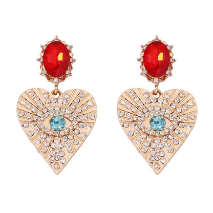 Stylish Heart-Shaped Eye Earrings with Sparkling Gemstones - Versatile, Chic, and Luxurious Casual Drop Earrings for Women