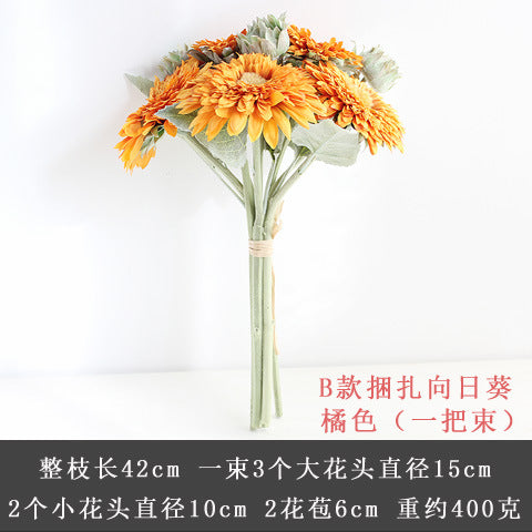 Realistic Sunflower Bouquet - European Style Artificial Sunflower Silk Flowers for Wedding Decor, Rustic Dried Floral Handheld Bouquets for Celebrations