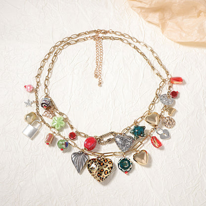 Bohemian Vintage Vacation-Inspired Layered Alloy Pendant Necklace - Versatile Dual-Layer Design for Effortless Casual Style