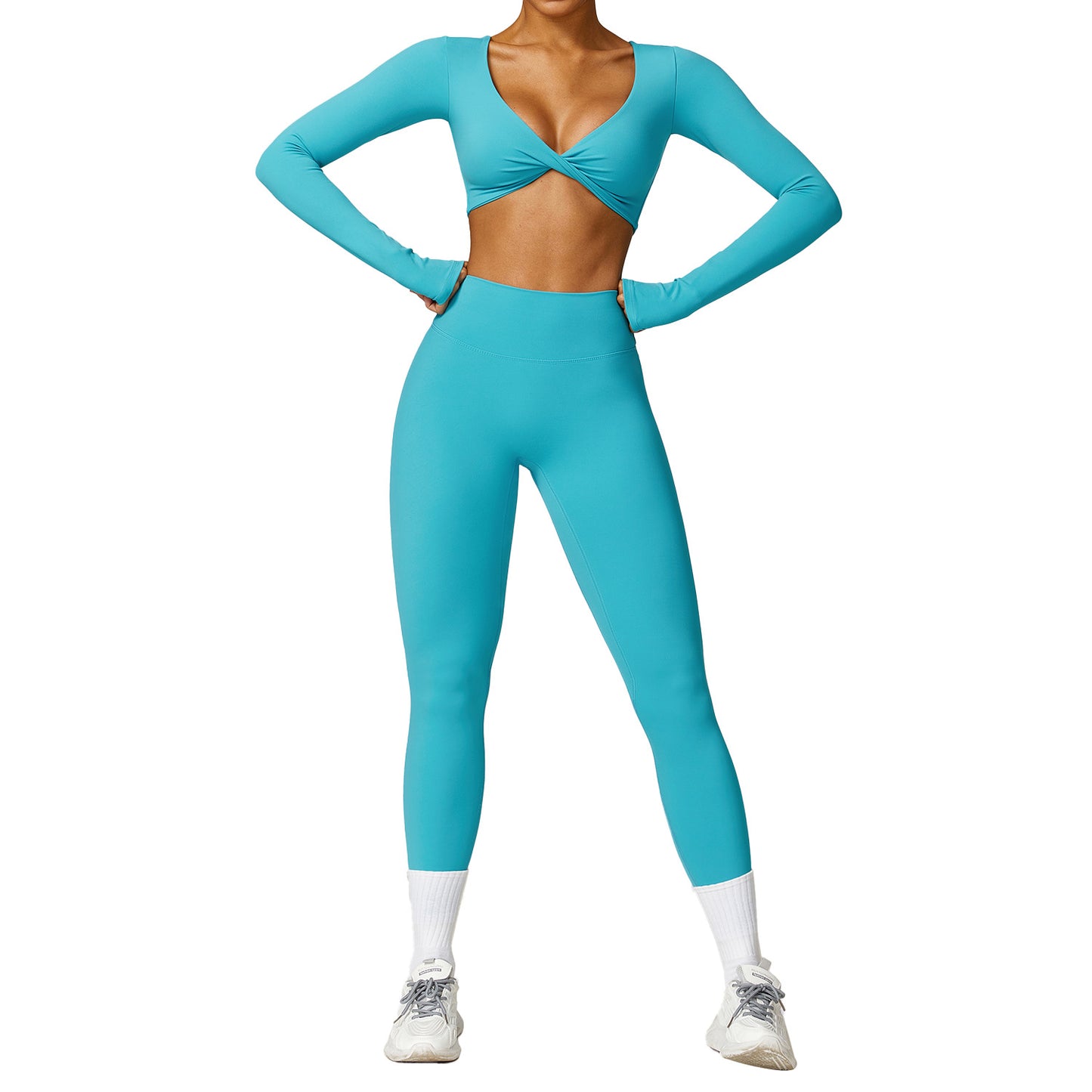 Soft Brushed Long Sleeve Yoga Set Quick Dry and Comfortable Activewear for Running and Fitness Model 8552