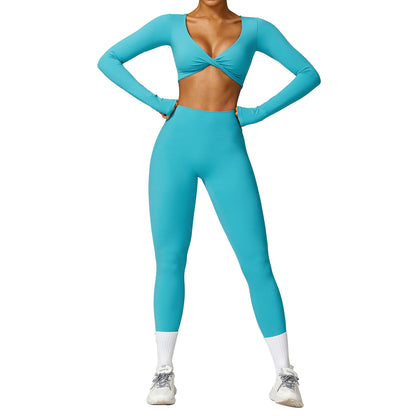 Soft Brushed Long Sleeve Yoga Set Quick Dry and Comfortable Activewear for Running and Fitness Model 8552