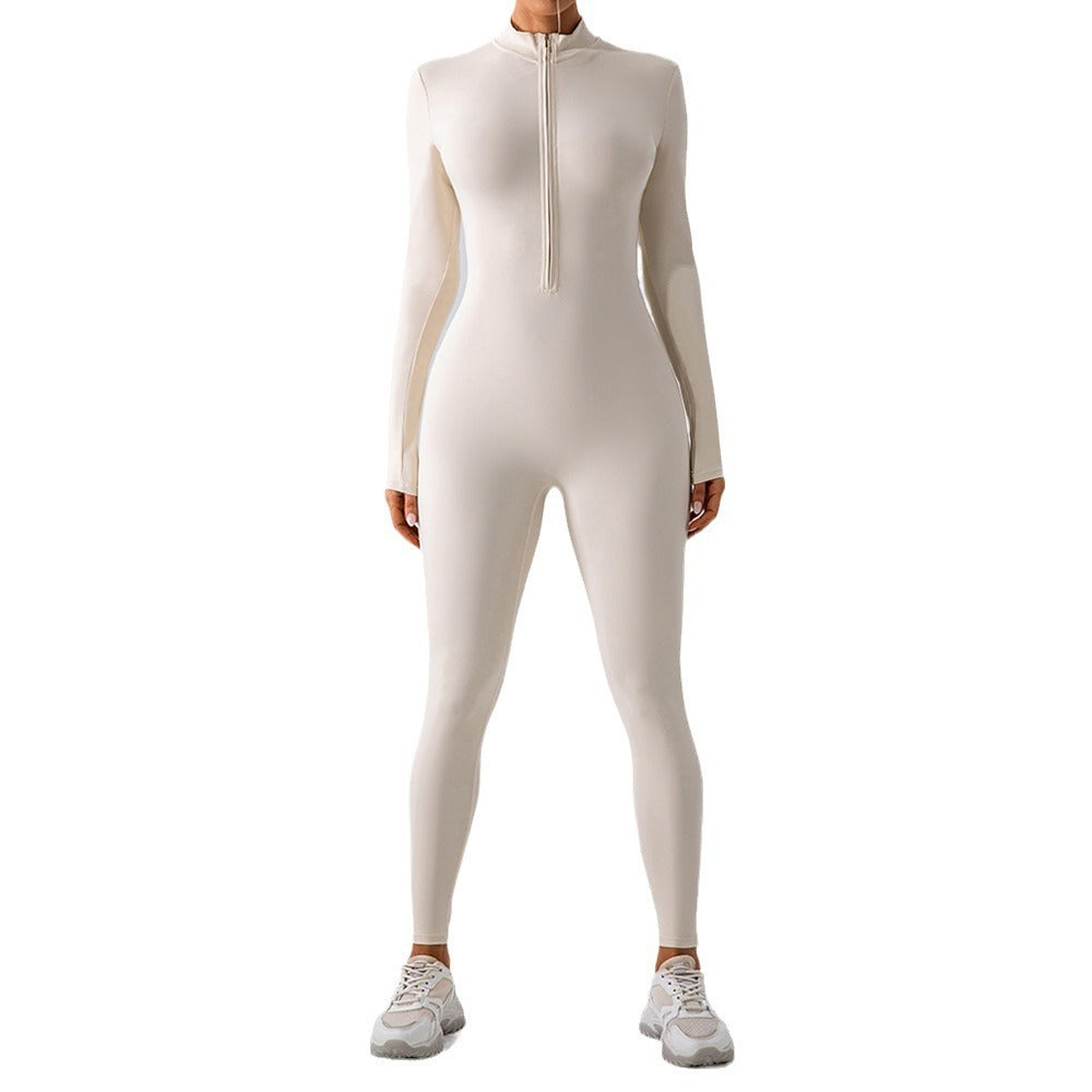 Seamless Long Sleeve Zipper Yoga Jumpsuit Body Shaping High Waisted Leggings with a and Comfortable Fit for All Day Active Wear