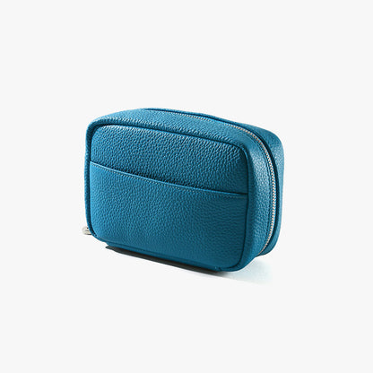 Genuine Leather Women's Makeup Bag Solid Color Minimalist Design High End Quality Spacious Travel Friendly Cosmetic Organizer