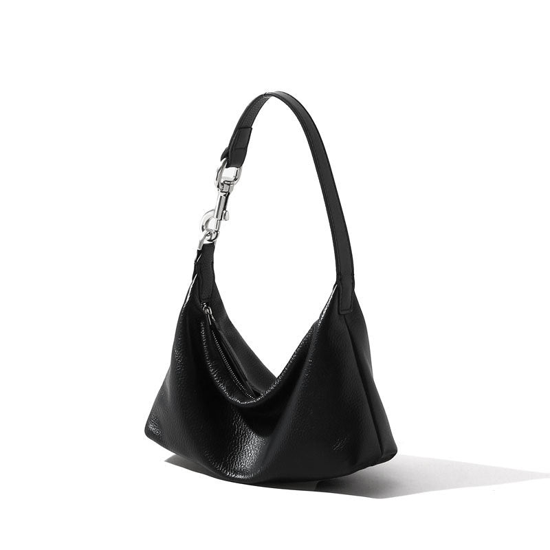 Chic Genuine Leather Shoulder Bag Minimalist Unique Underarm Hobo Bag with Design and Cozy Handheld Style