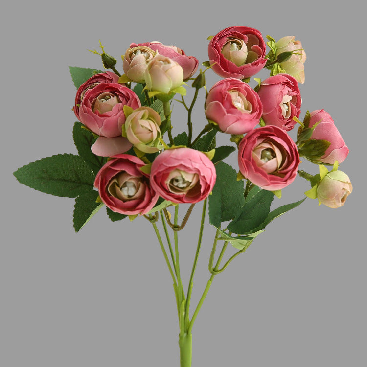 15-Head Realistic Simulated Camellia Flower Arrangement for Home Décor – Elegant and Lifelike Faux Floral Centerpiece for Restaurants and Lounges