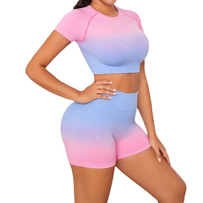 Seamless High Waisted Rainbow Gradient Yoga Set Figure Flattering Activewear for Running and Fitness