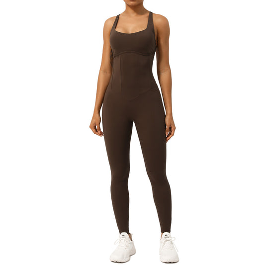 Seamless Yoga Bodysuit with Adjustable Straps and Open Back Versatile Fitness Jumpsuit with Built In Bra Padding for Comfort and Style