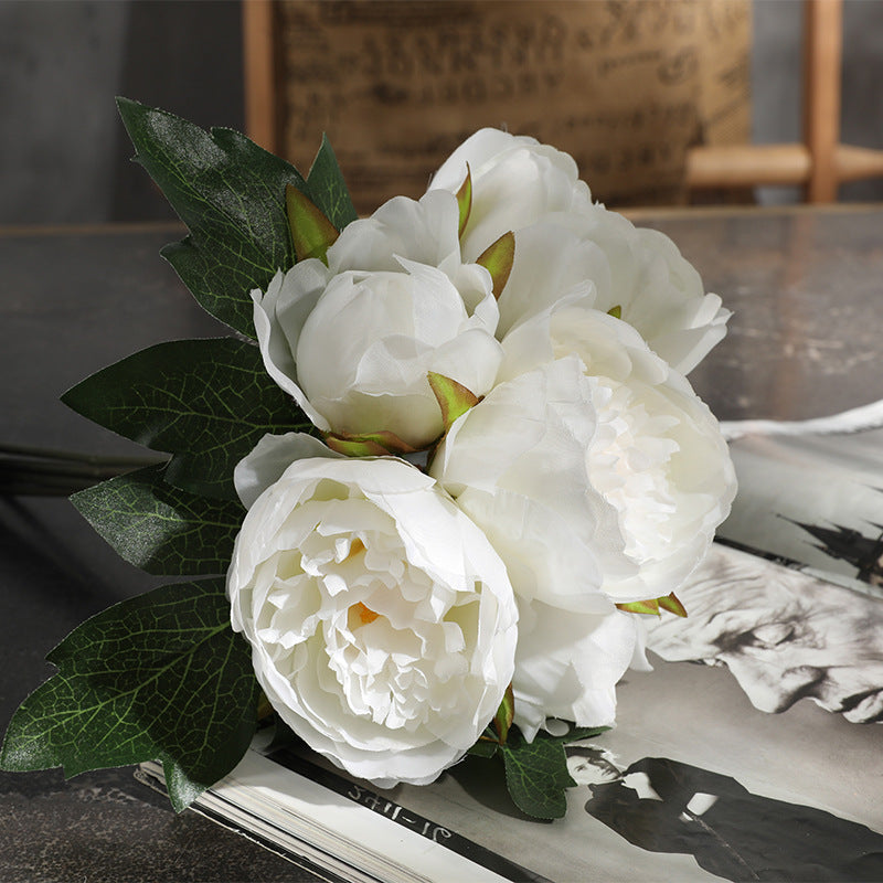 Realistic 6-Head Peony Flower Bouquet - Stunning Faux Floral Home Decor for Elegant Arrangements and Timeless Charm