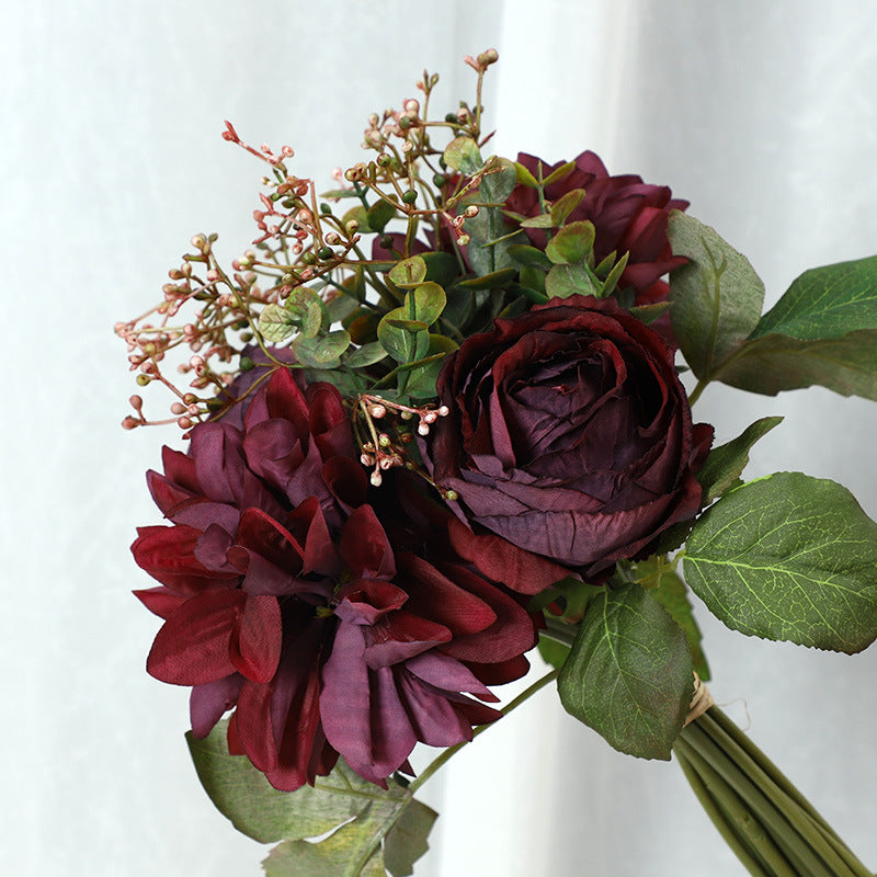 Stunning Artificial Dahlia and Rose Bouquet - Perfect for Wedding Decorations, Bridal Handheld Flowers, and Festive Events