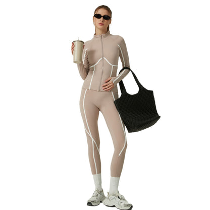 Women's Casual Activewear Yoga Set Color Block Long Sleeve Yoga Outfit for Fall Winter Comfort